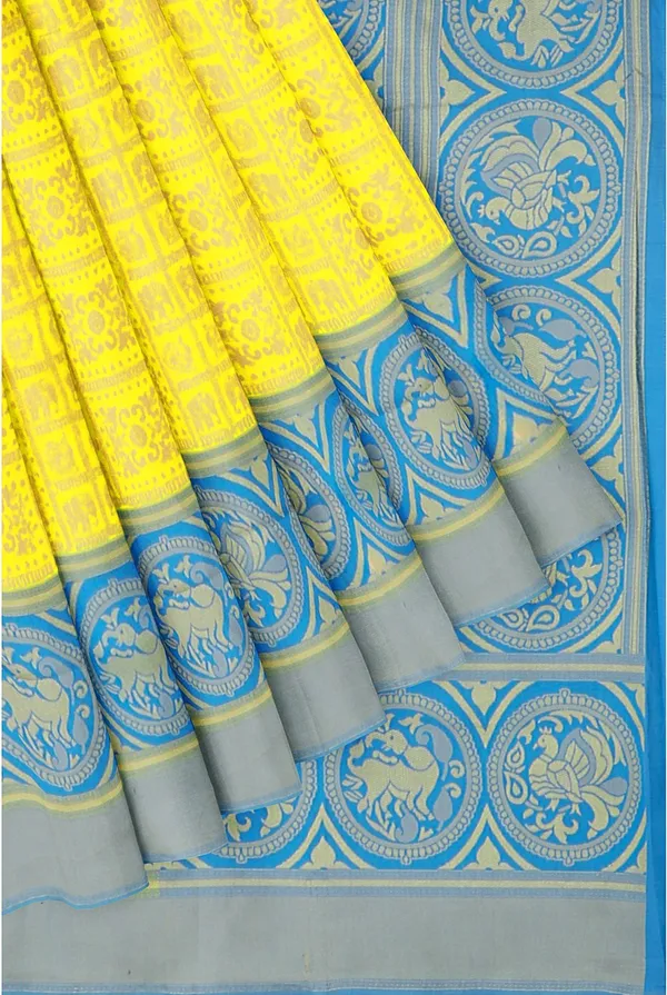 Yellow_Self_Design_Kanjivaram_Silk_Saree_with_Saree_Cover